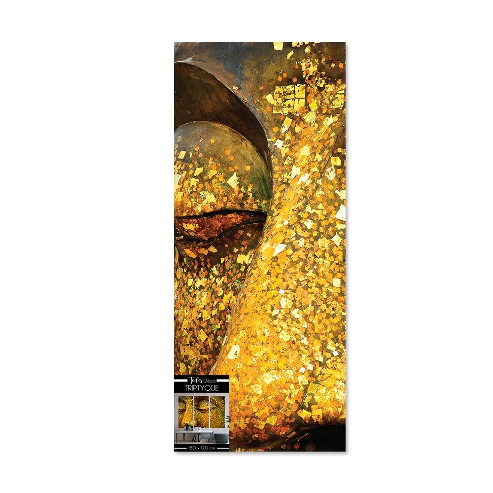 Toiles triptyques bouddha dore 150x120 cm
