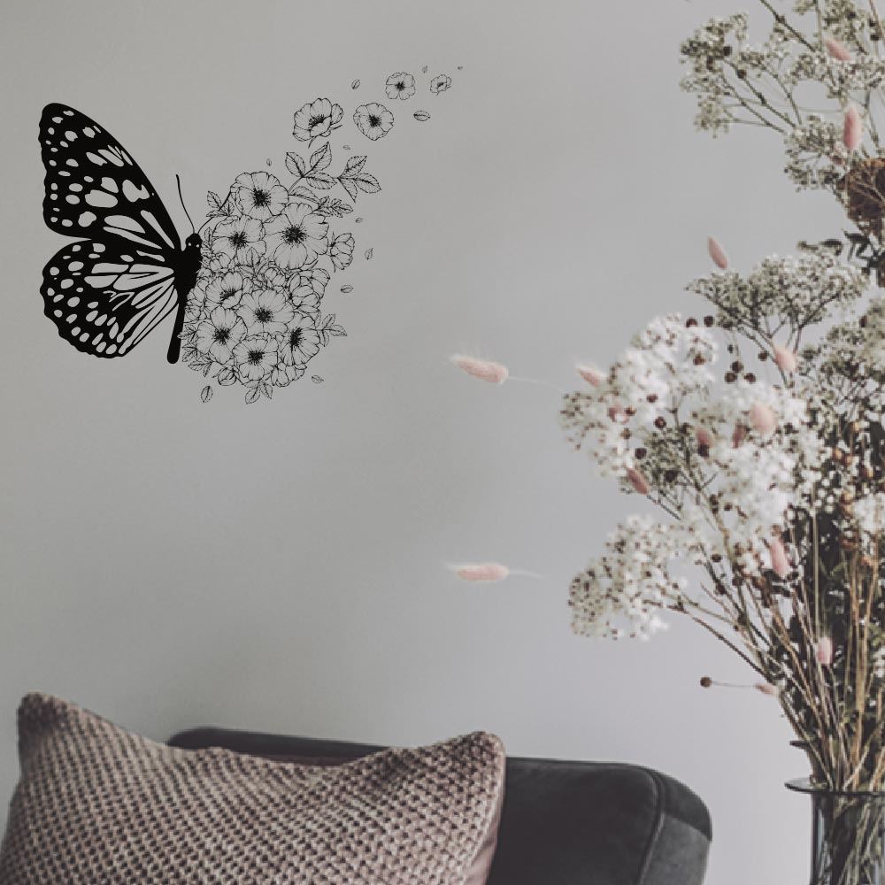 Sticker pm papillon fleurs