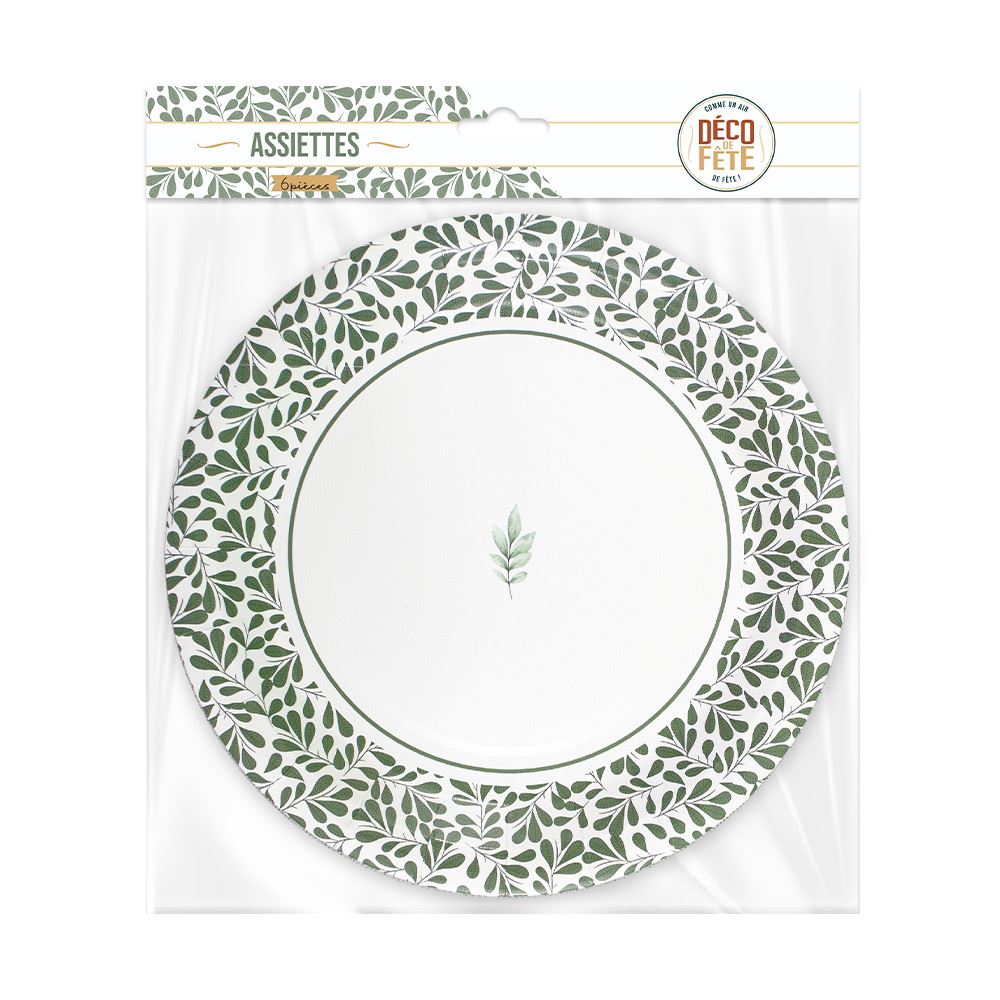 Pack 6 assiettes feuilles nature