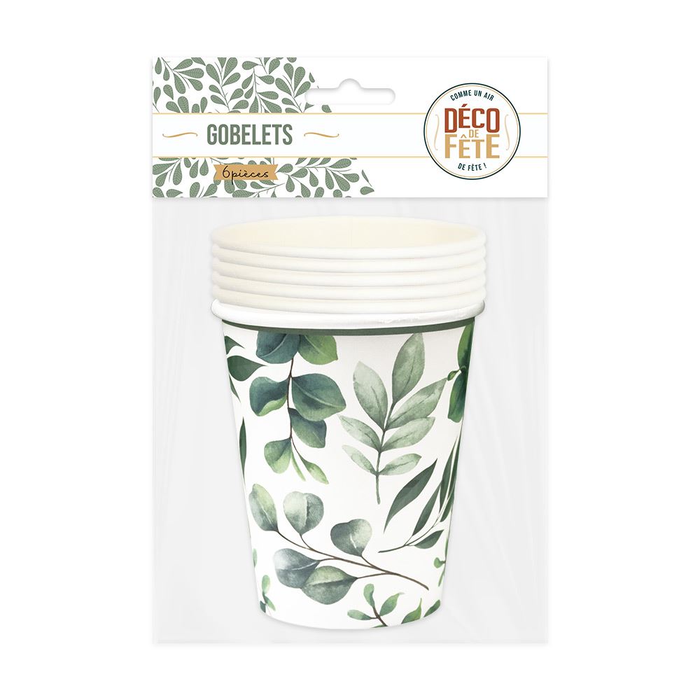 Pack 6 gobelets feuilles nature