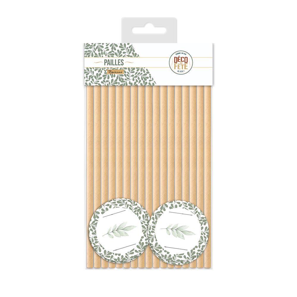 Pack 18 pailles feuilles nature