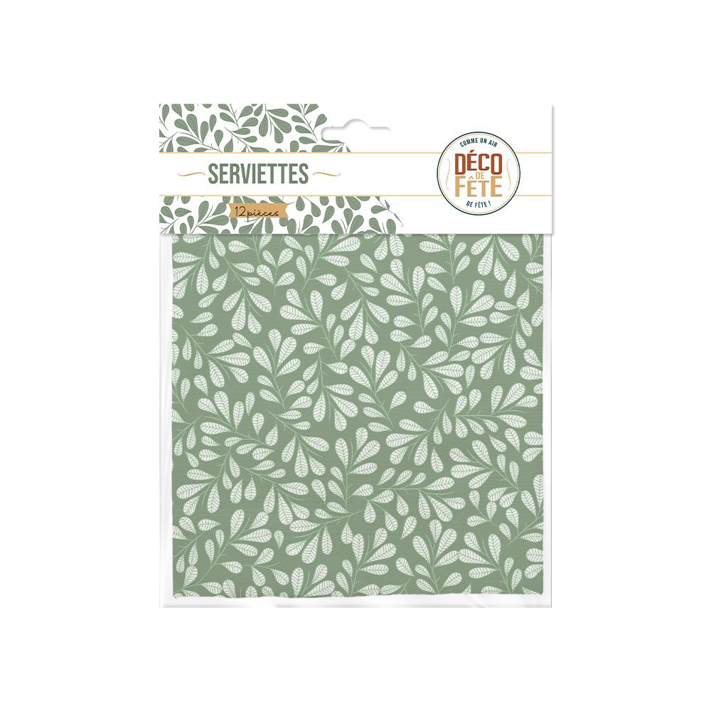 Pack 12 serviettes feuilles nature
