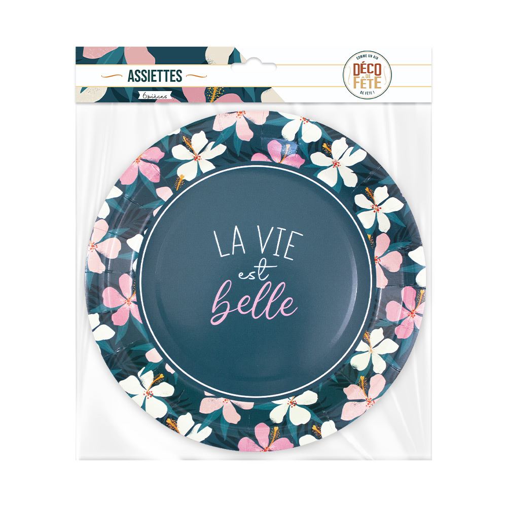 Pack 6 assiettes fleurs "la vie est belle"