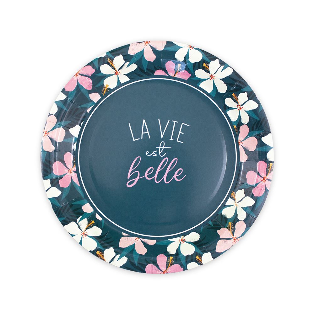 Pack 6 assiettes fleurs "la vie est belle"