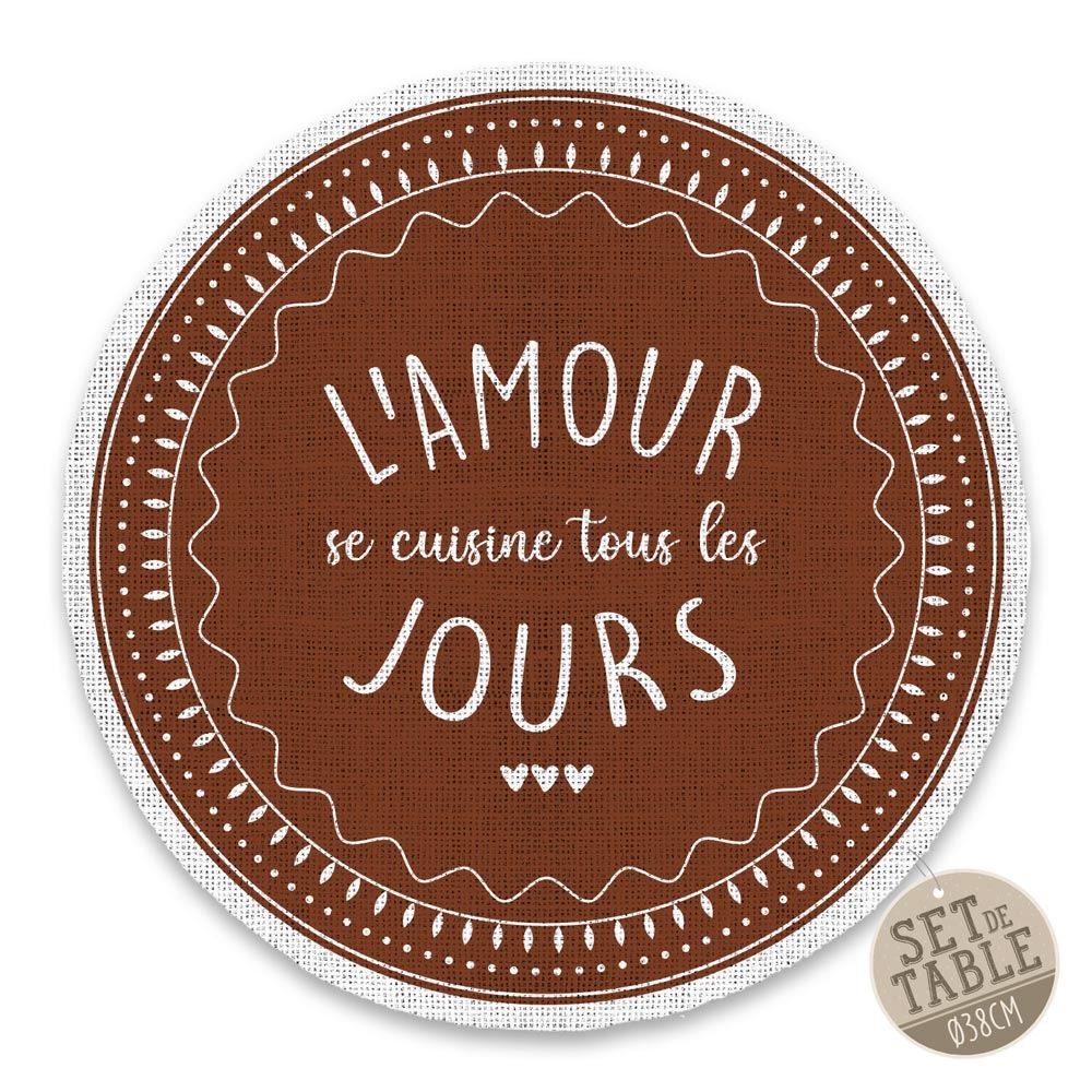Set de table rond "l amour ca se cuisine"