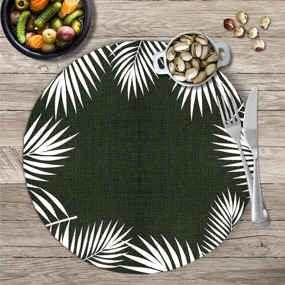 Set de table rond "kaki feuilles tropicales"
