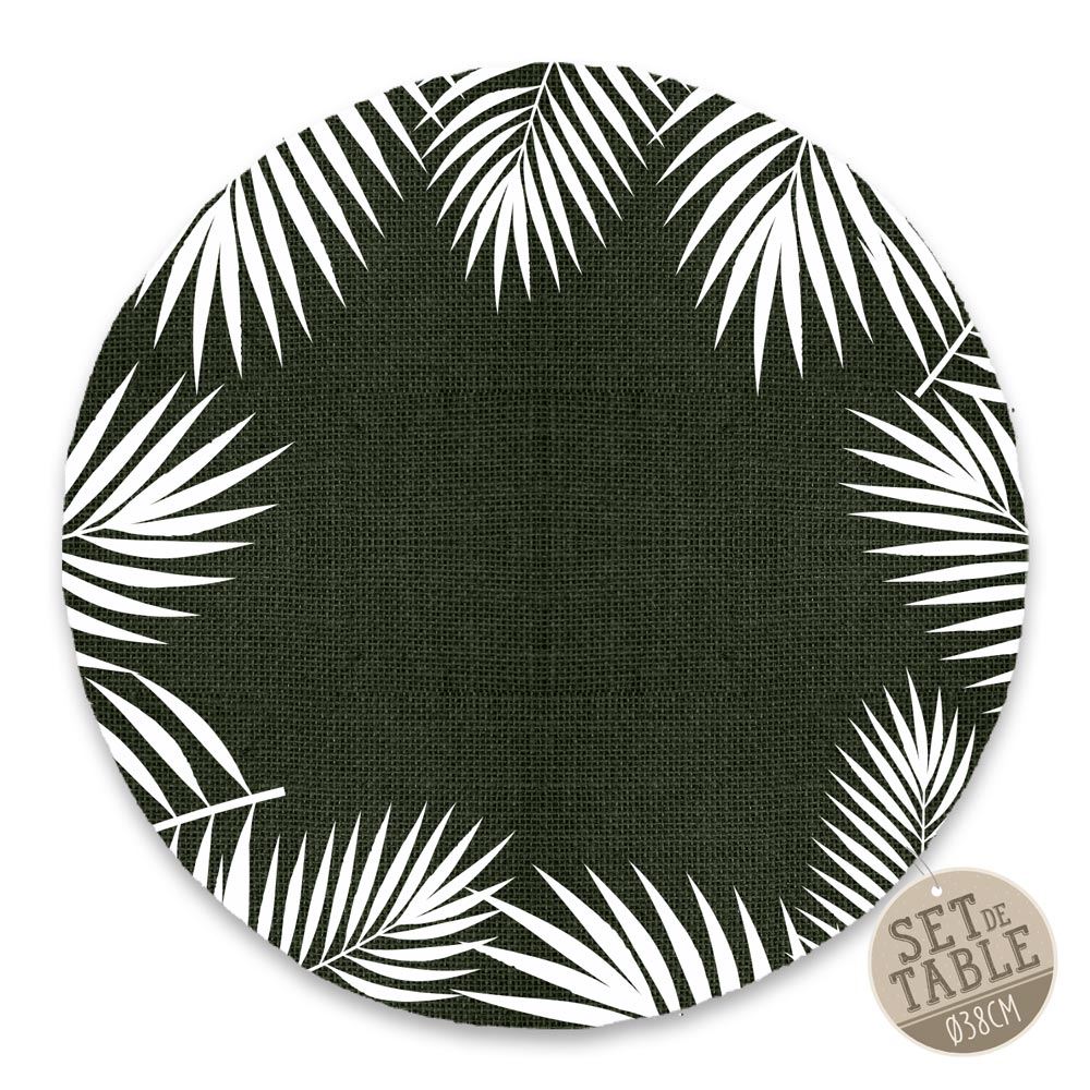 Set de table rond "kaki feuilles tropicales"