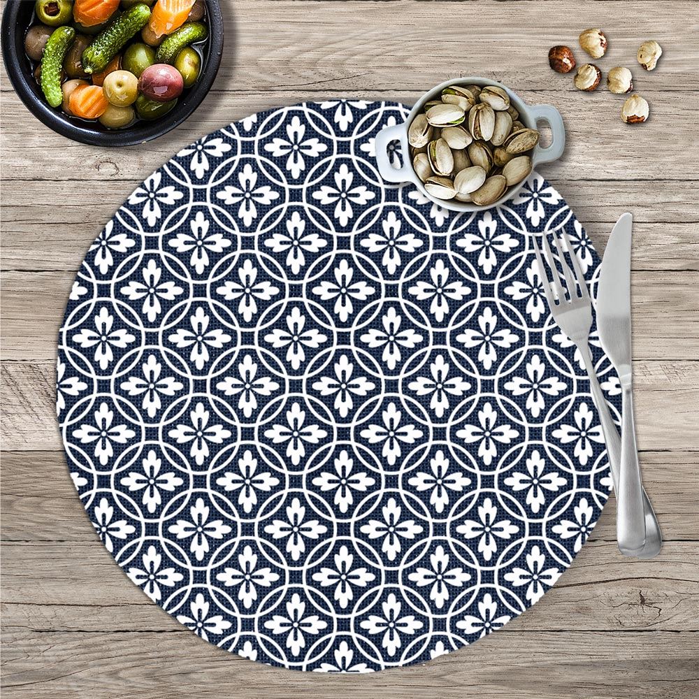 Set de table rond bleu carreau ciment
