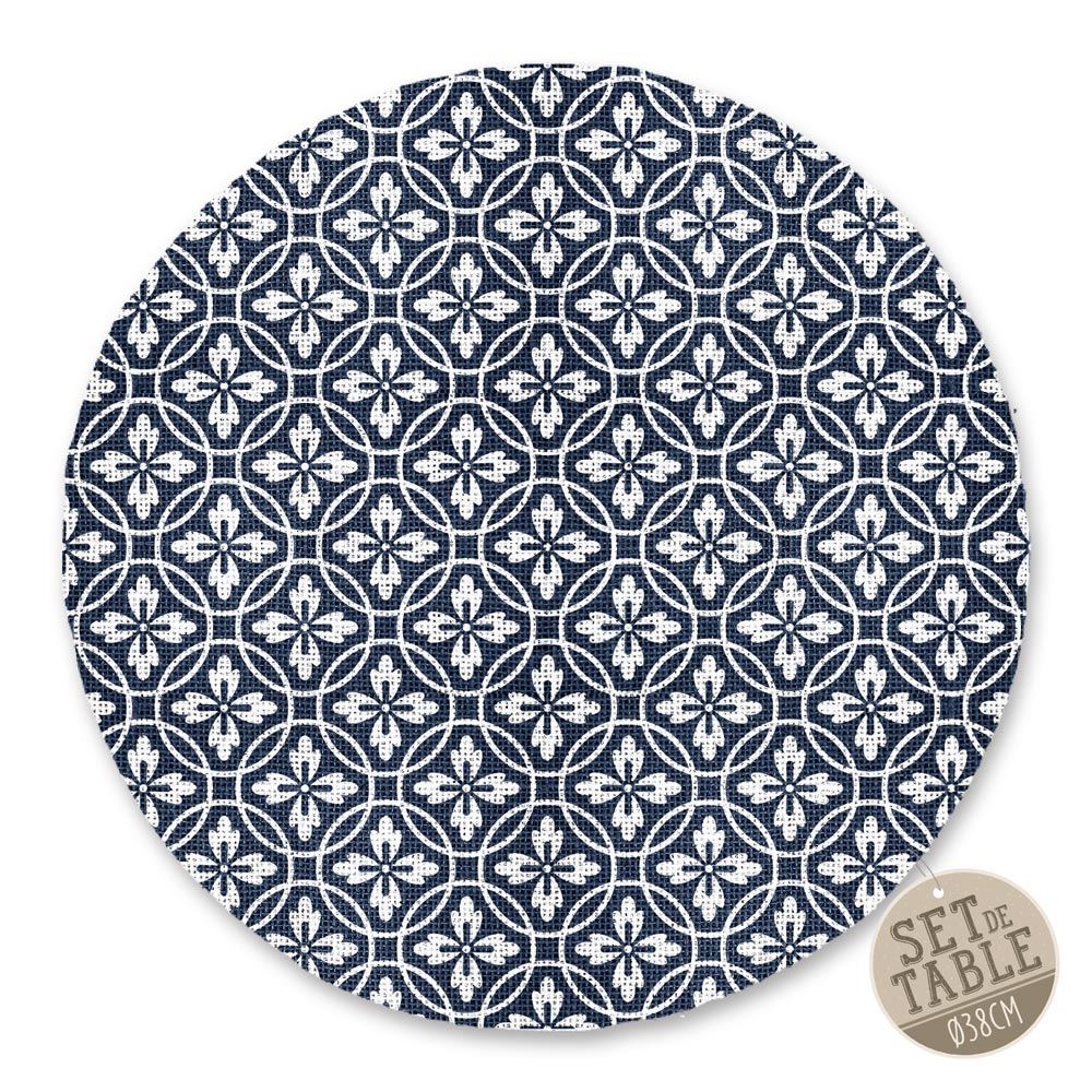 Set de table rond bleu carreau ciment