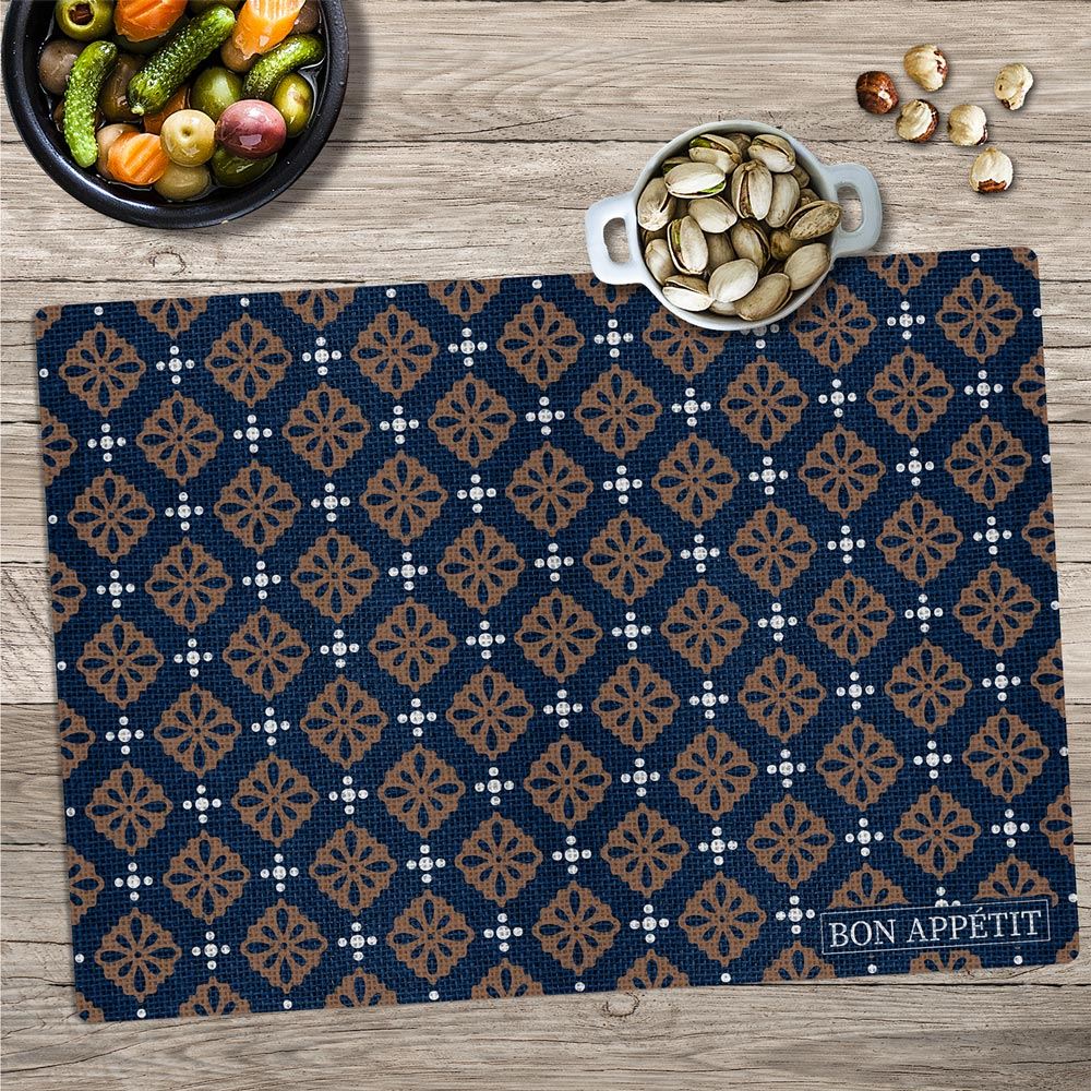 Set de table bleu et marron "bon appetit"