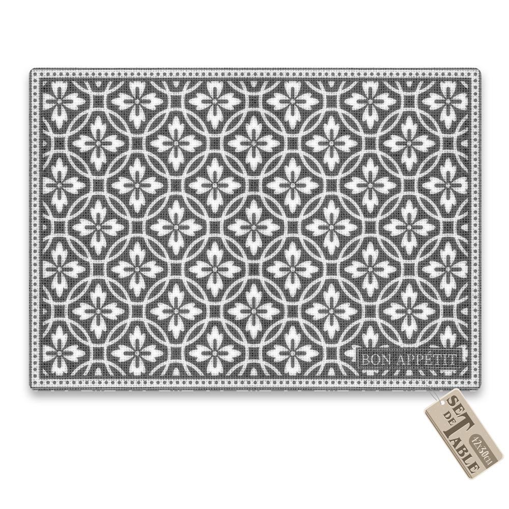 Set de table carreau ciment gris "bon appetit"