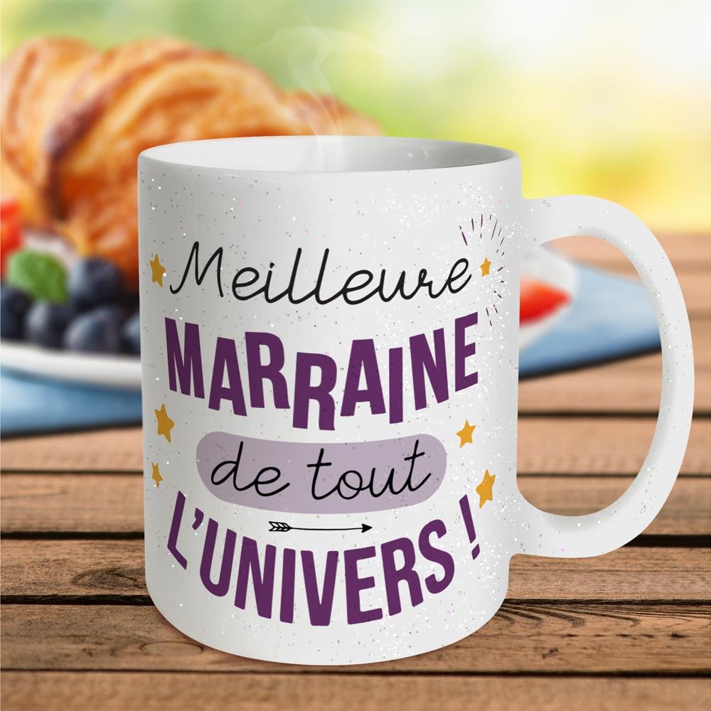 Mug a paillettes meilleure marraine
