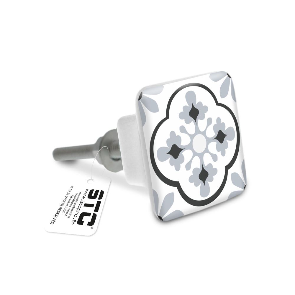 Bouton de meuble carre carreau ciment gris