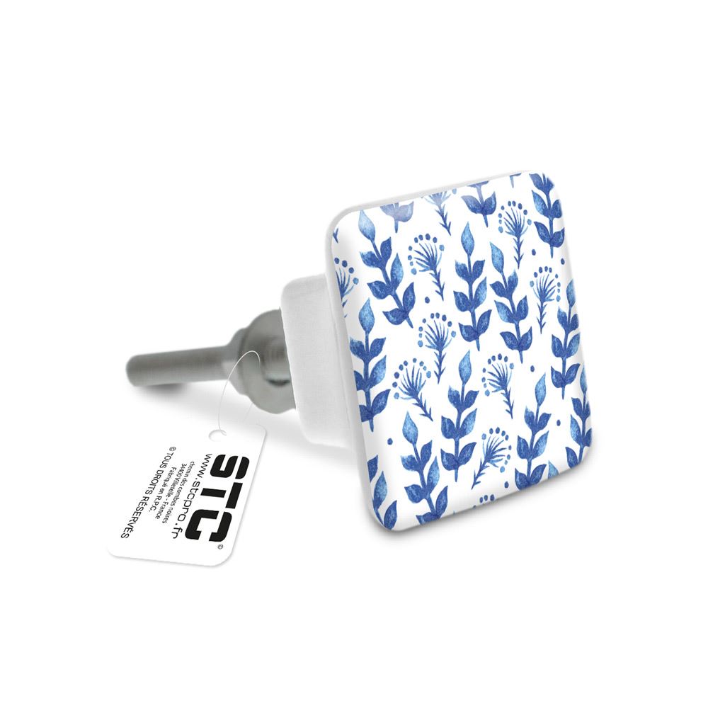 Bouton de meuble carre plantes bleues