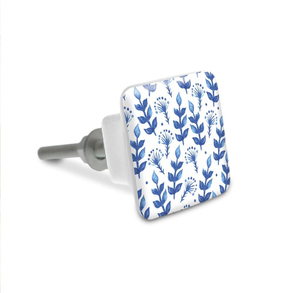 Bouton de meuble carre plantes bleues