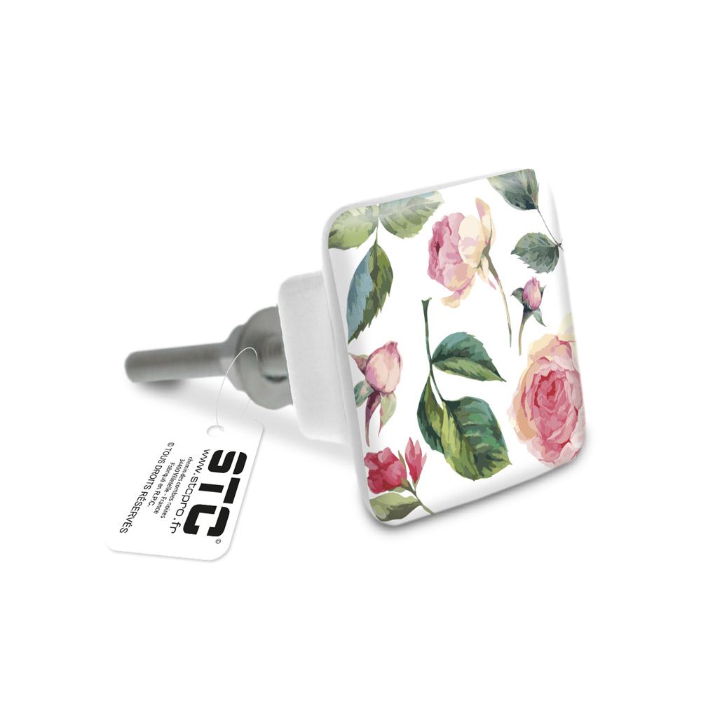 Bouton de meuble carre roses