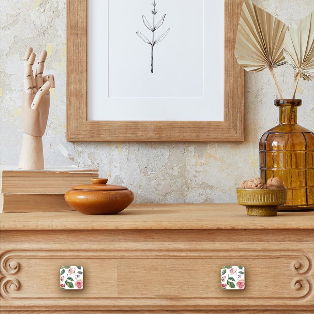 Bouton de meuble carre roses