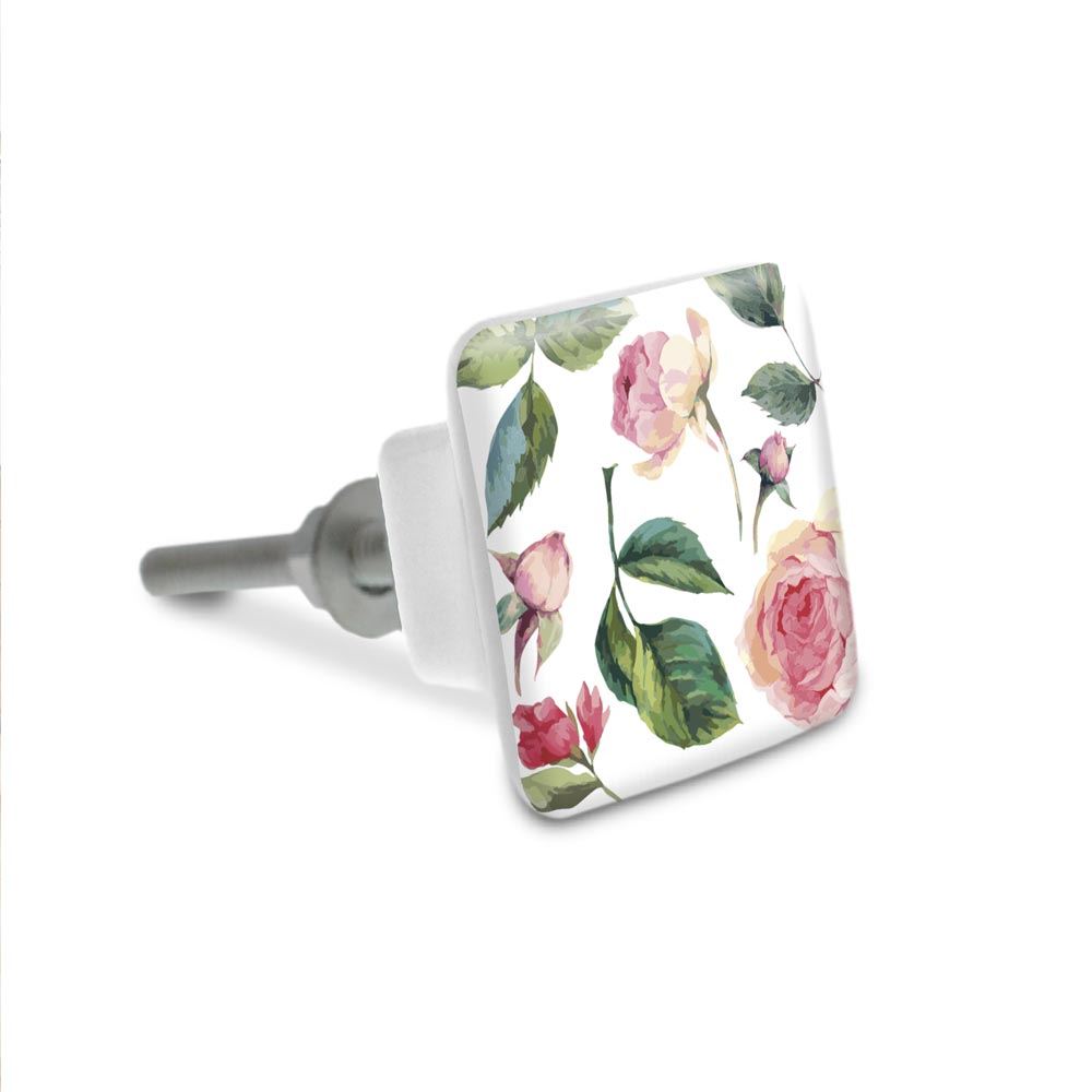 Bouton de meuble carre roses