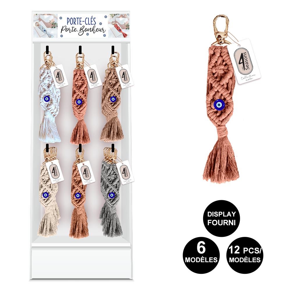 Porte cle macrame oeil 6mods /72pcs