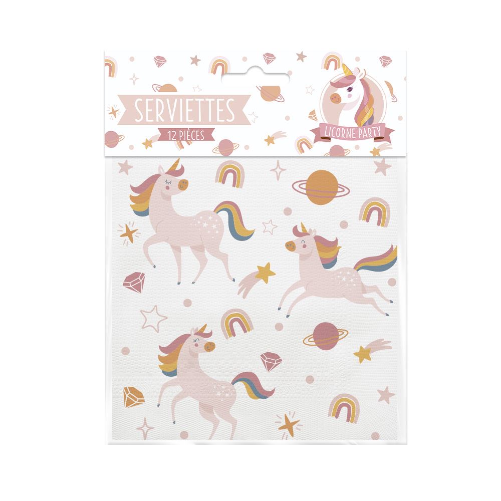 Pack 12 serviette licorne