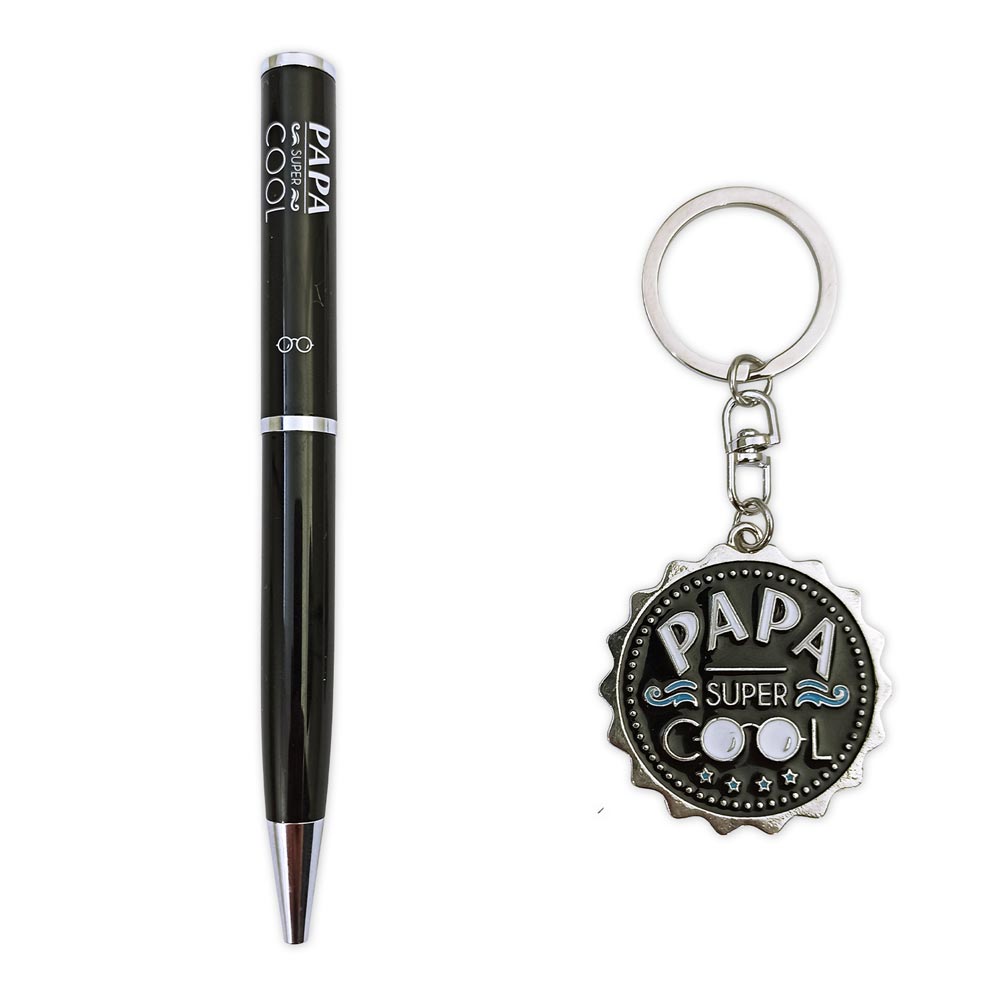Coffret stylo + porte cle "papa super cool"