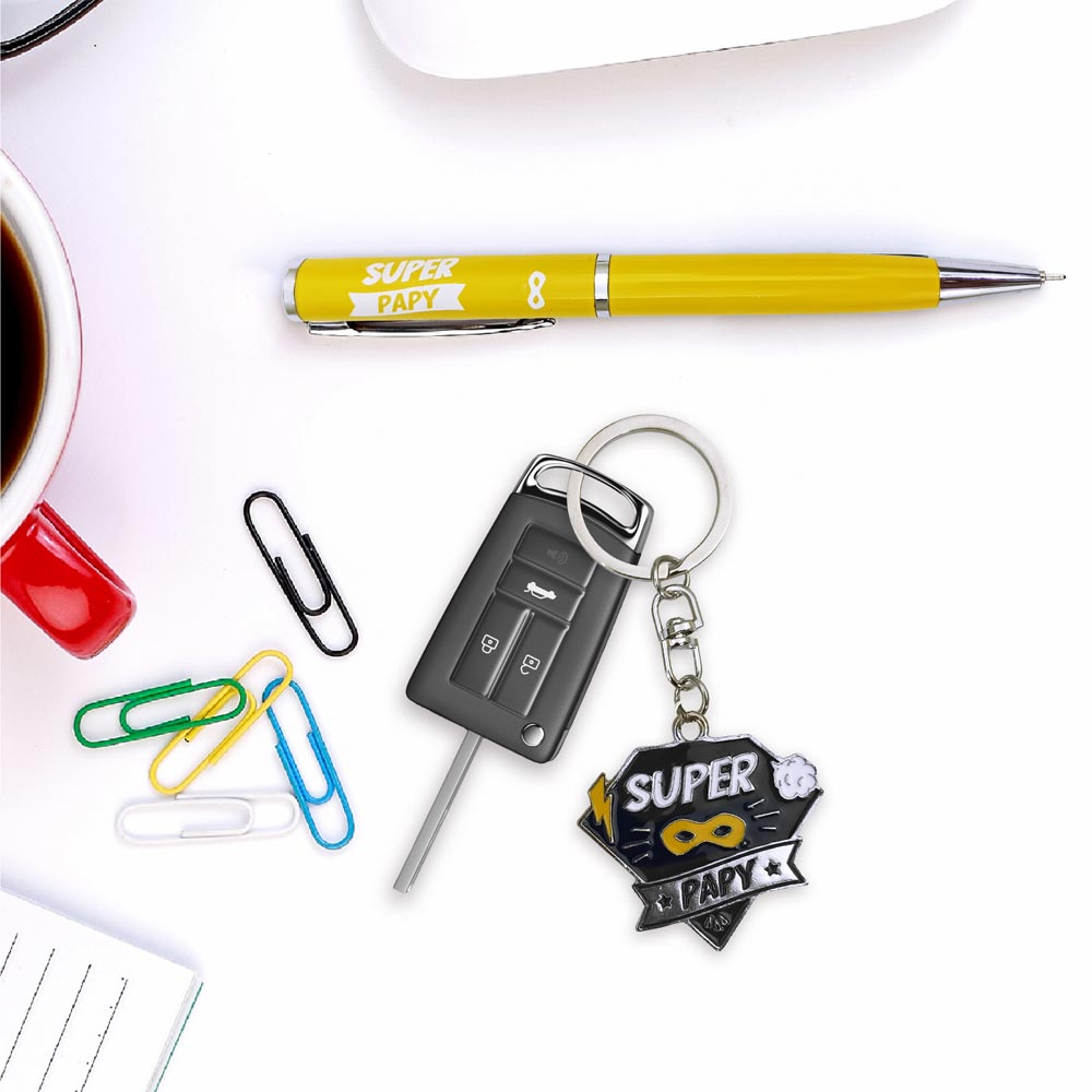 Coffret stylo + porte cle "super papy"