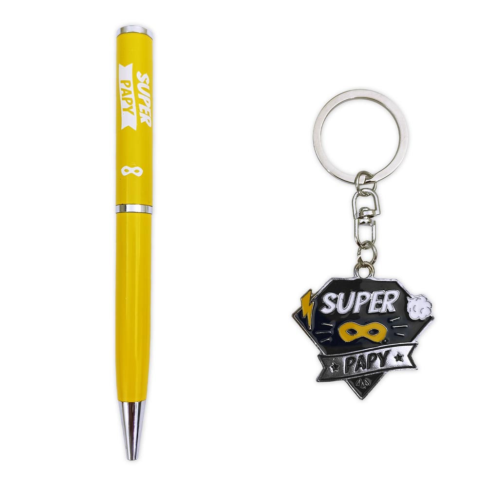 Coffret stylo + porte cle "super papy"