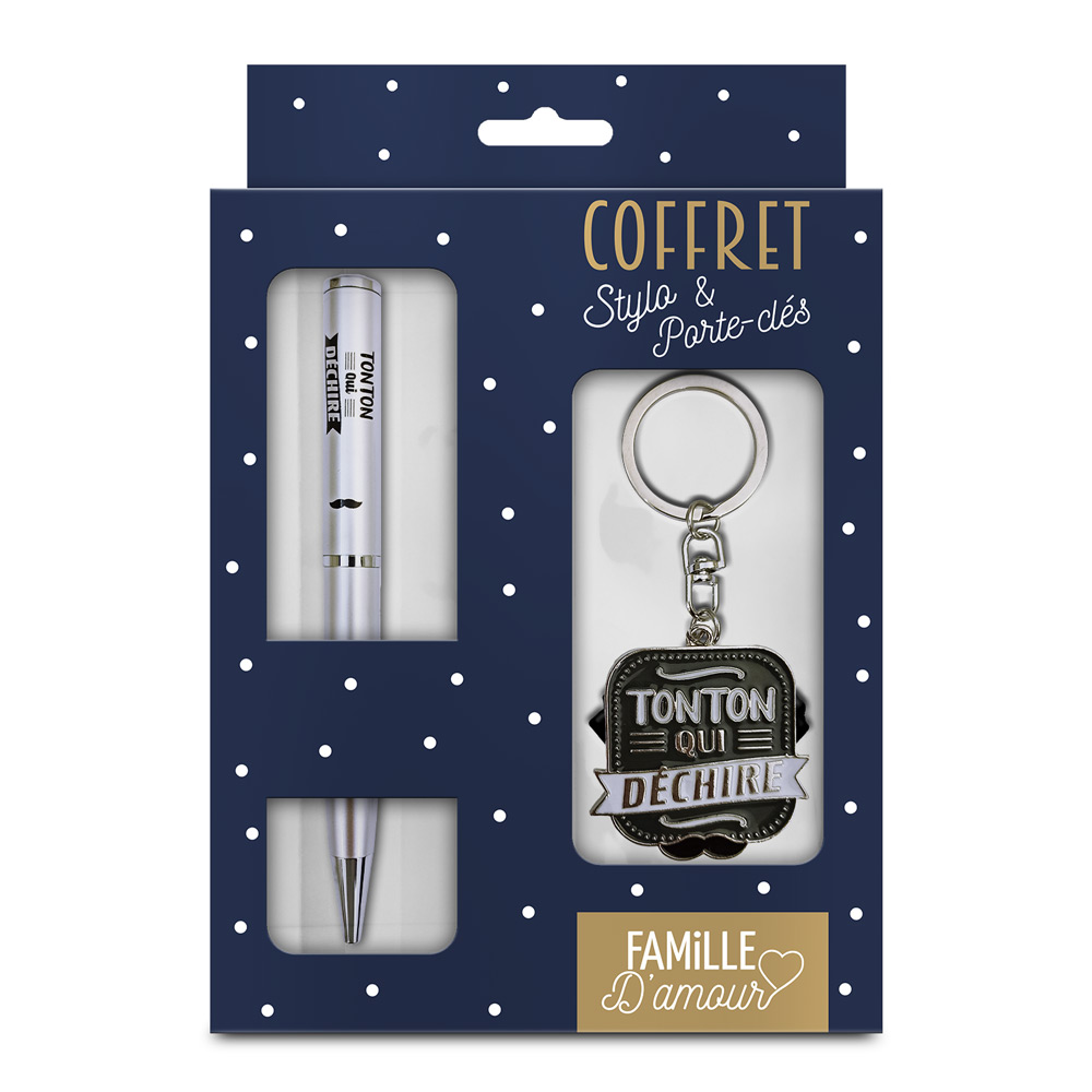 Coffret stylo + porte cle "tonton qui dechire"