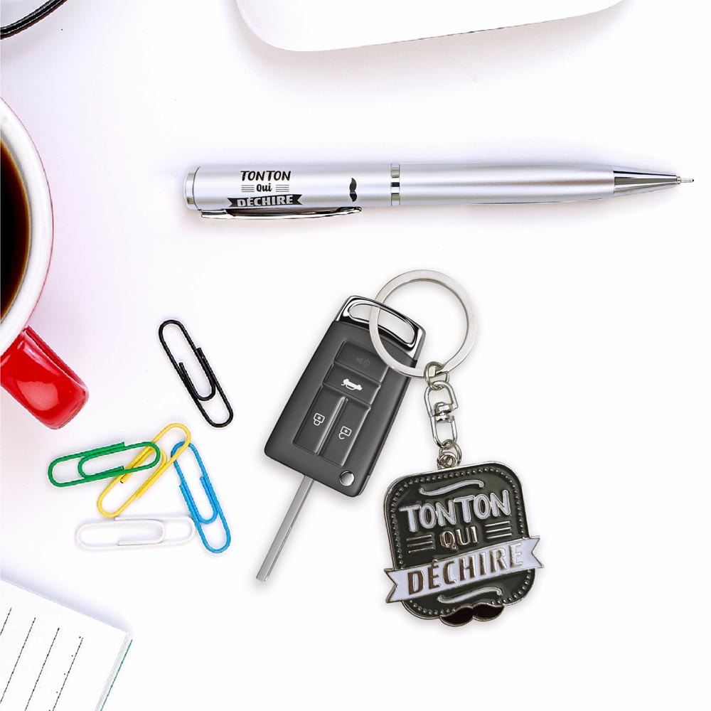 Coffret stylo + porte cle "tonton qui dechire"