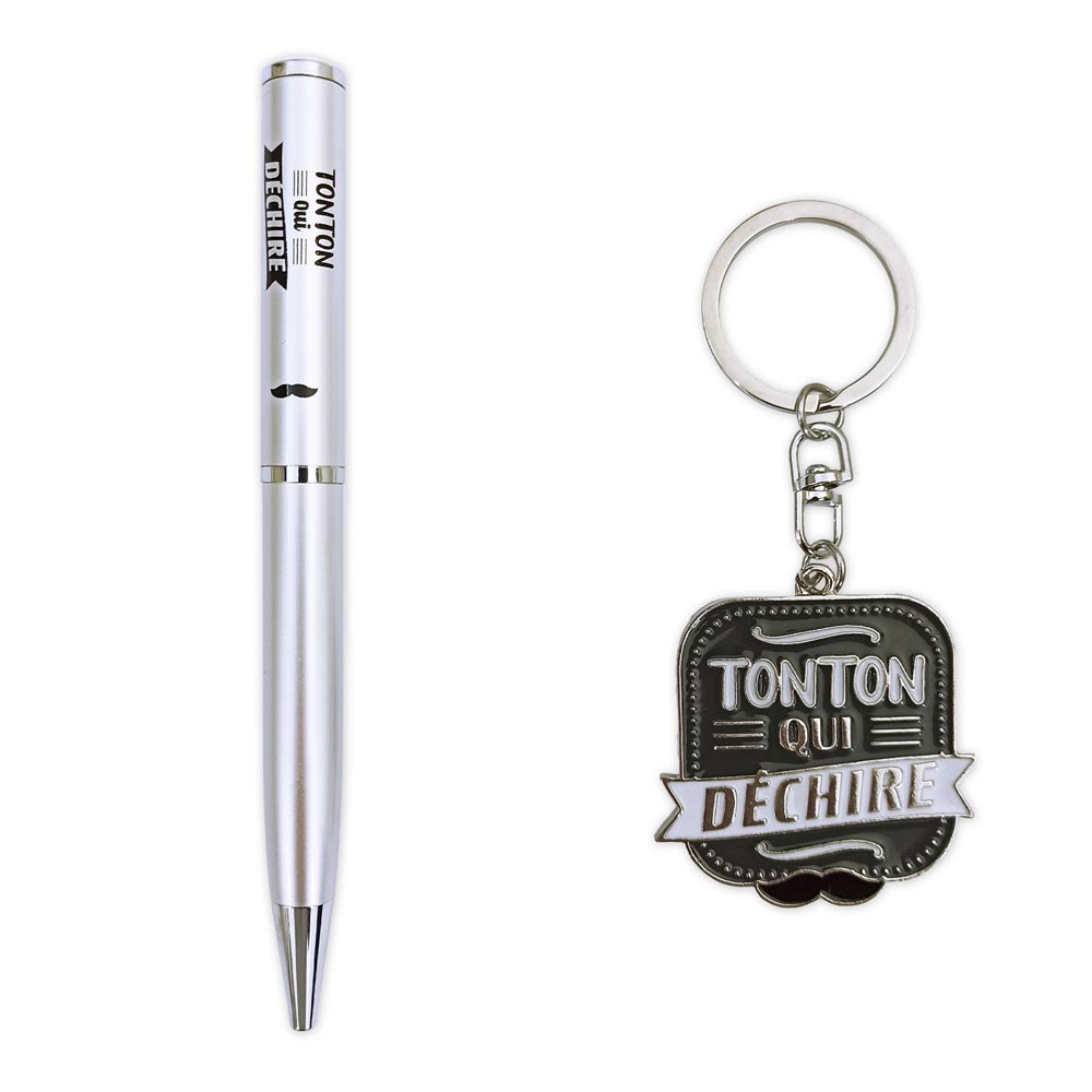 Coffret stylo + porte cle "tonton qui dechire"