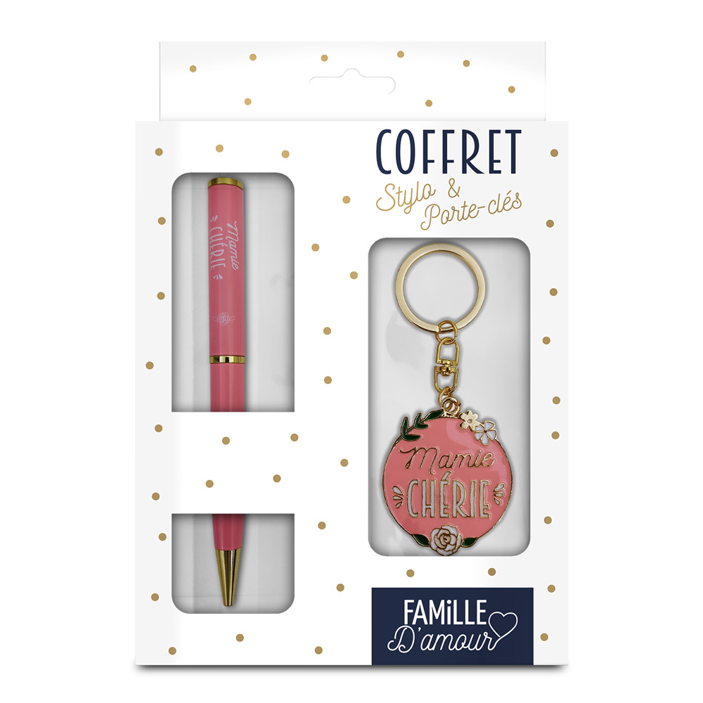 Coffret stylo + porte cle "mamie cherie"
