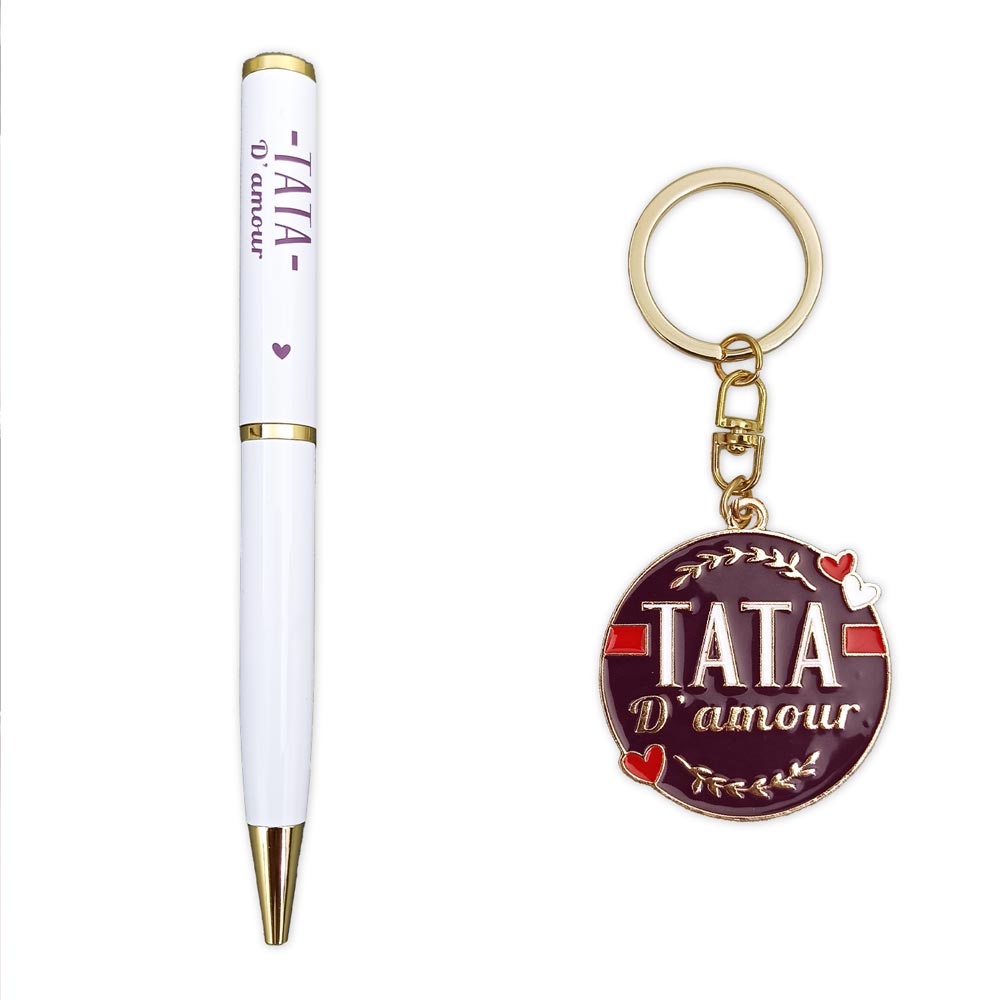 Coffret stylo + porte cle "tata d amour"
