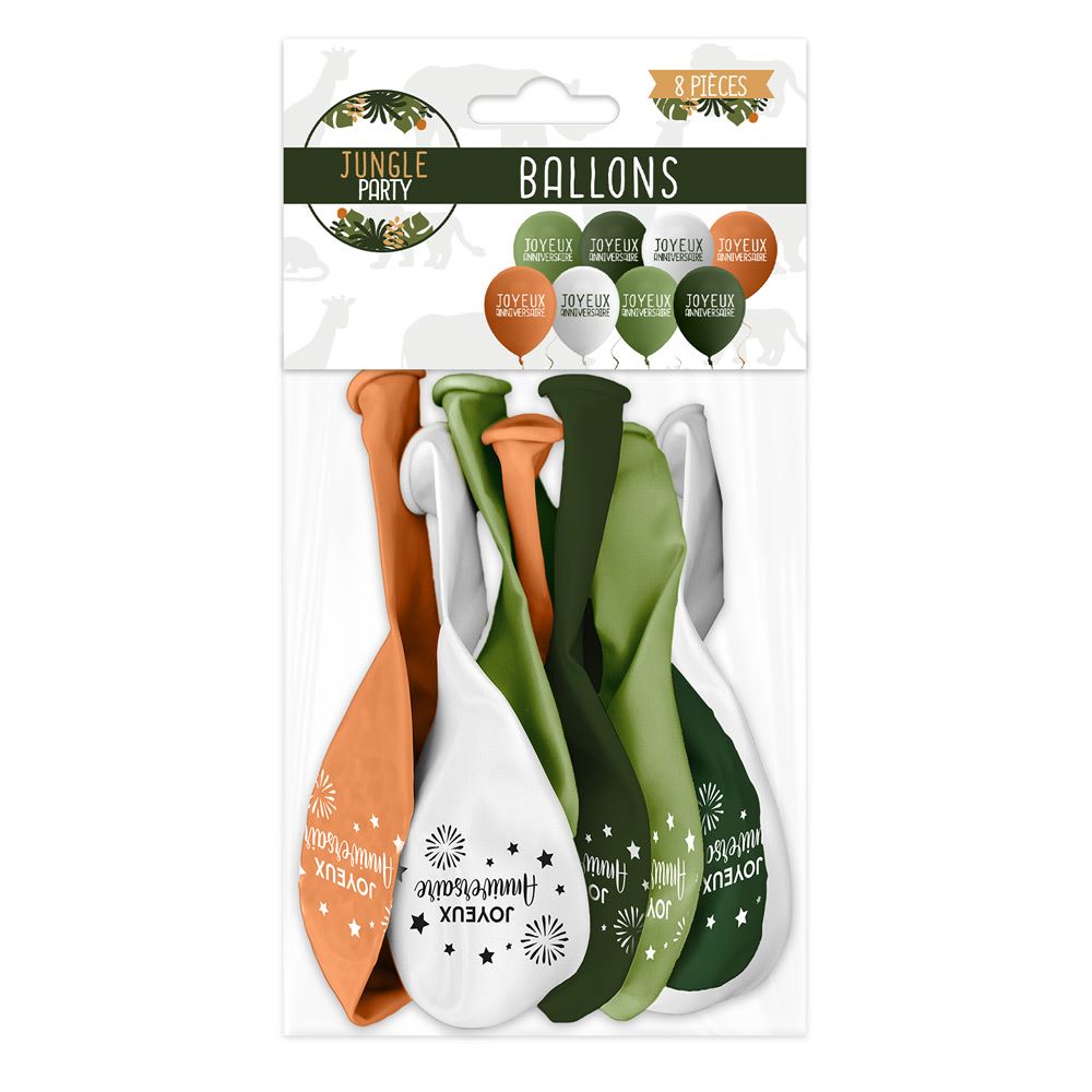 Sachet 8 ballons anniv jungle party