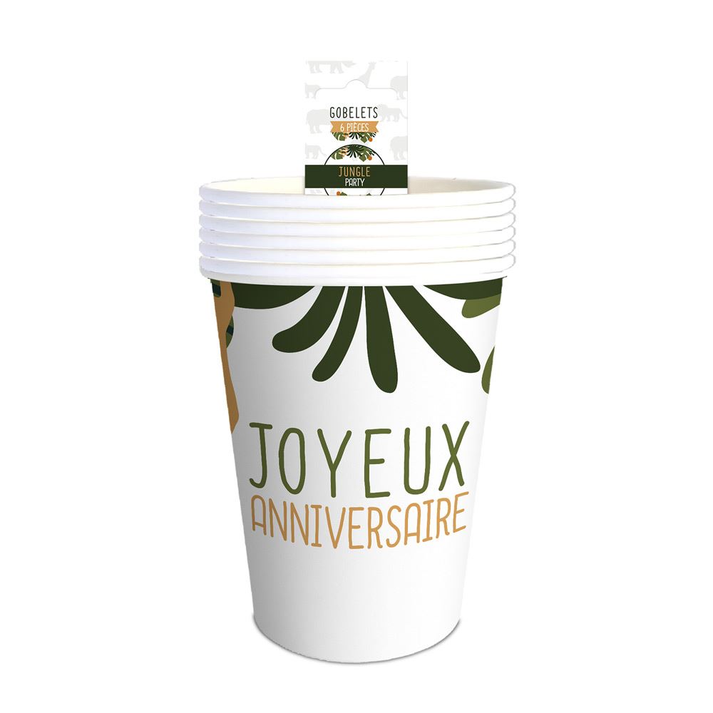 Pack 6 gobelets anniv jungle party