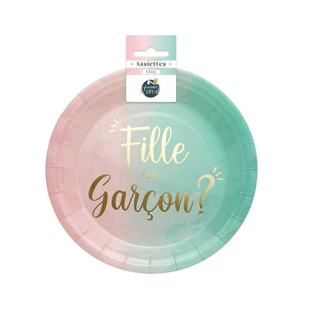 Pack 6 assiettes gender reveal