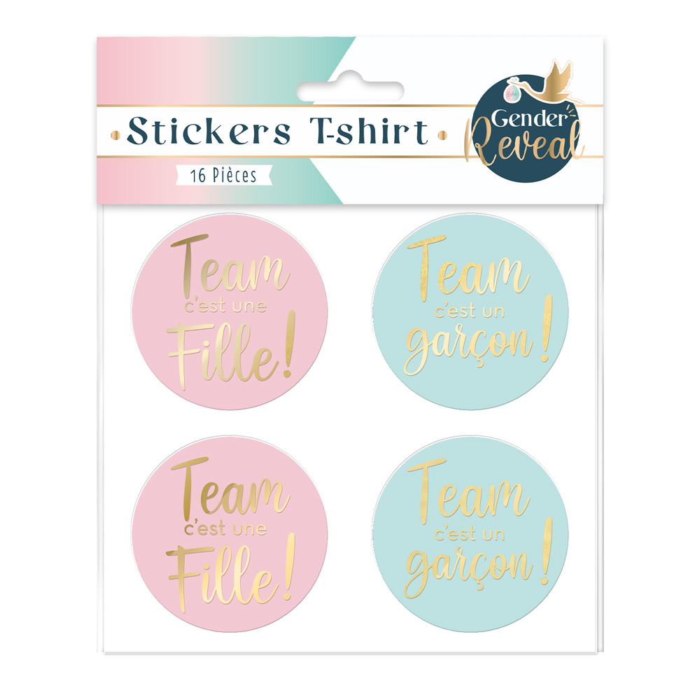 Pack 16 stickers t-shirt gender reveal