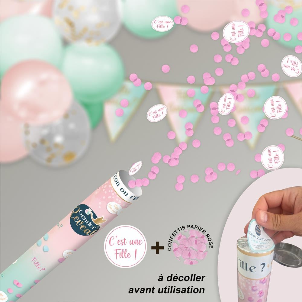 Canon confettis geant gender reveal fille