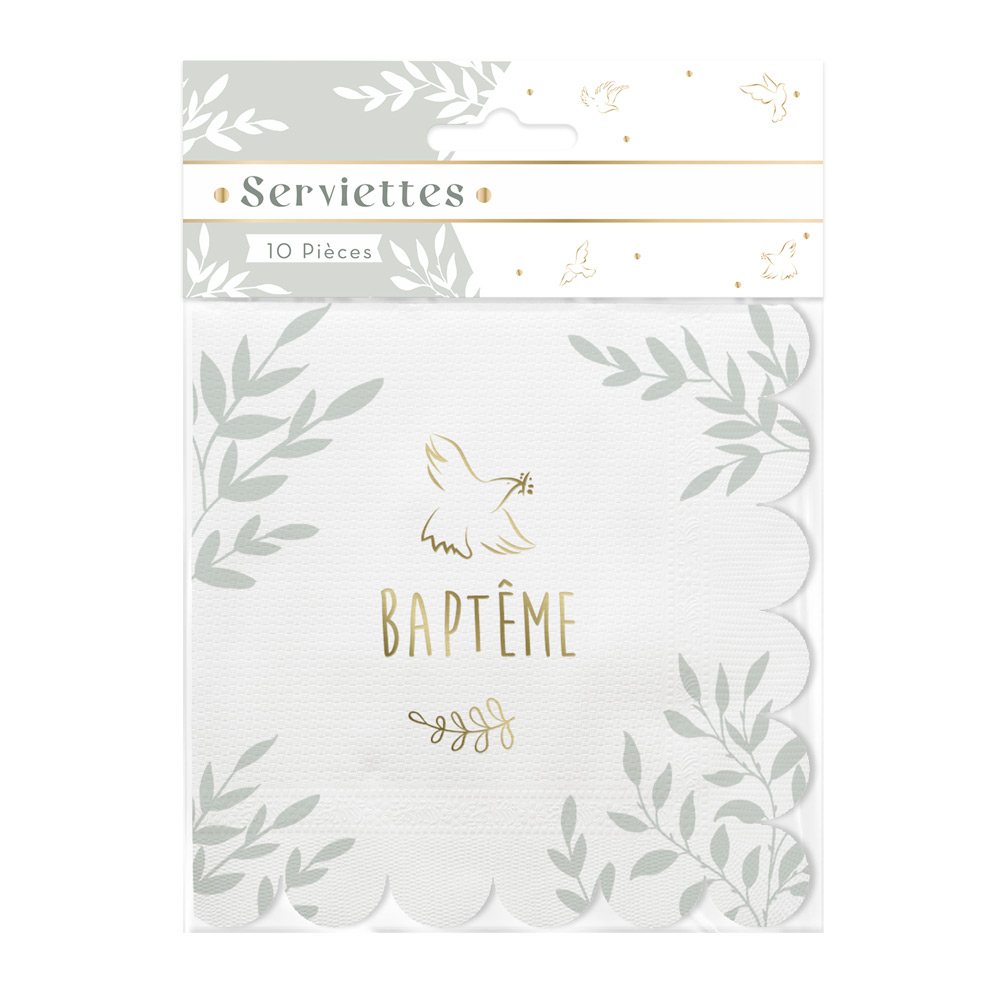 Pack 10 serviettes bapteme
