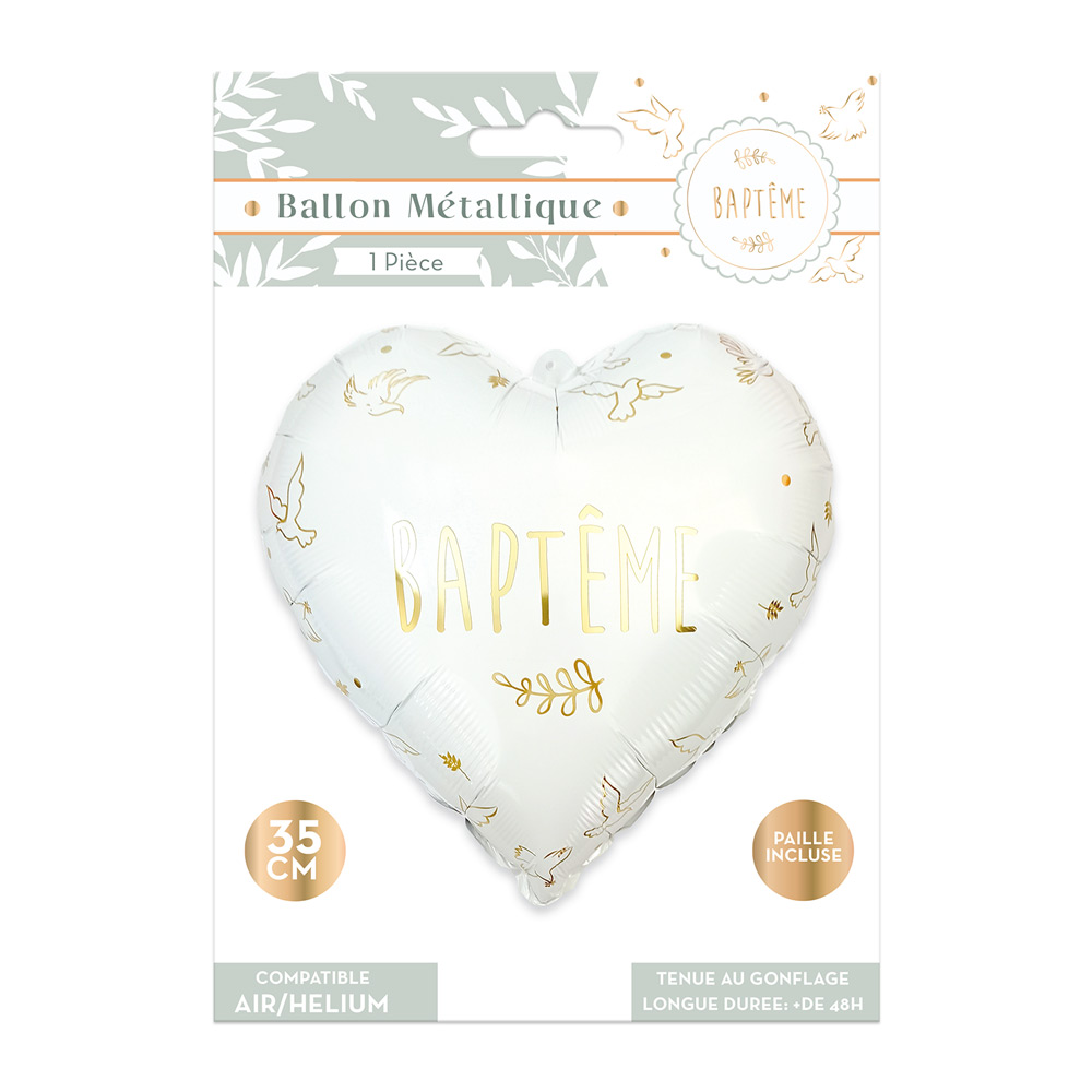 Ballon metallique coeur bapteme