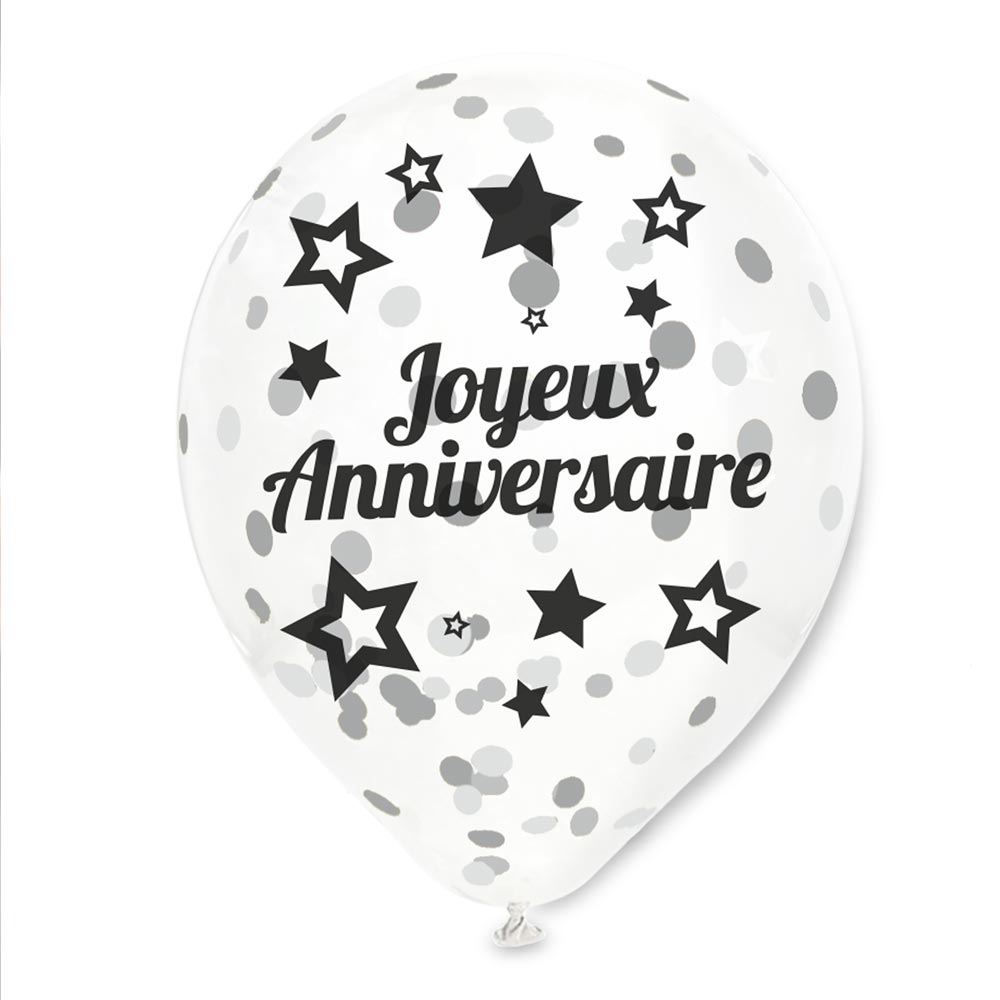 Sachet 6 ballons confettis party chic argent