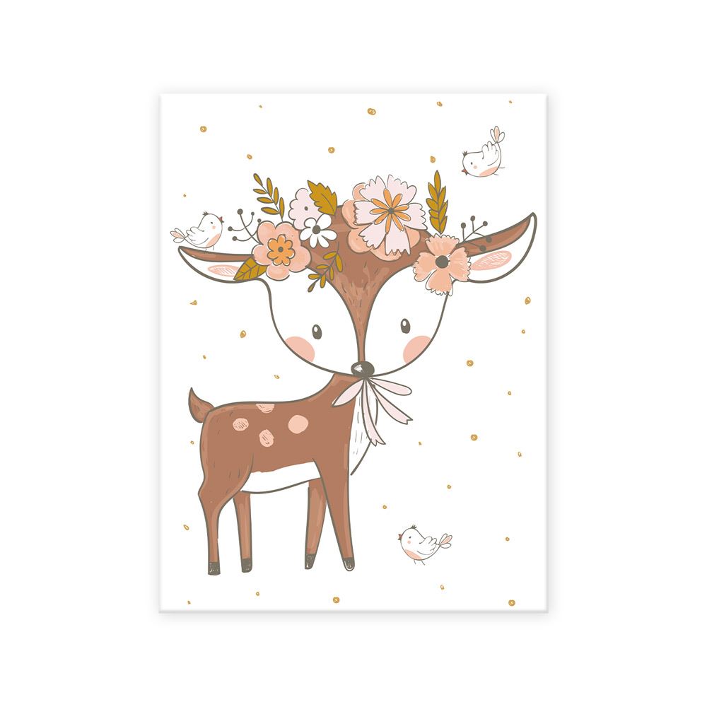 Toile cerf fleurs 30x40cms