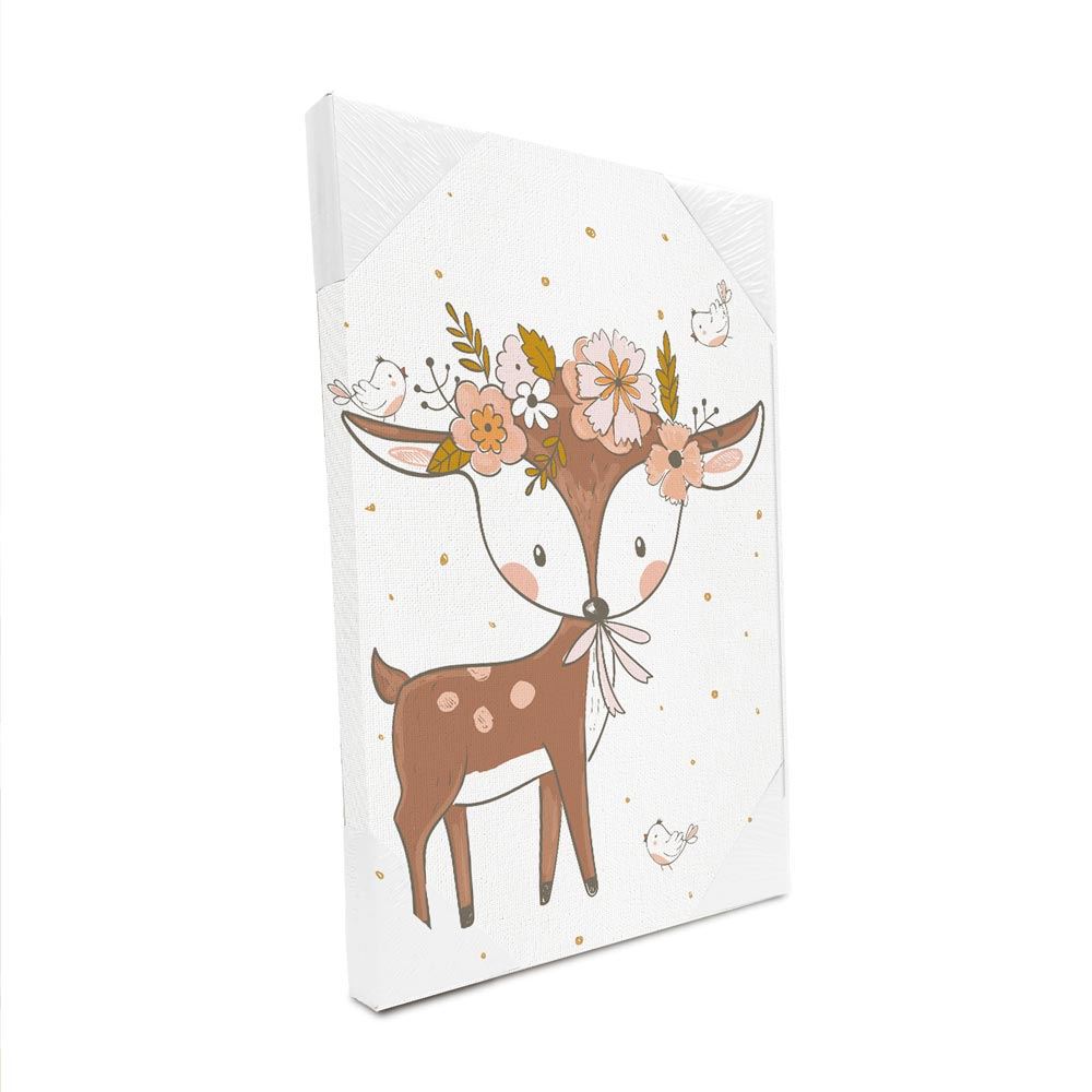 Toile cerf fleurs 30x40cms
