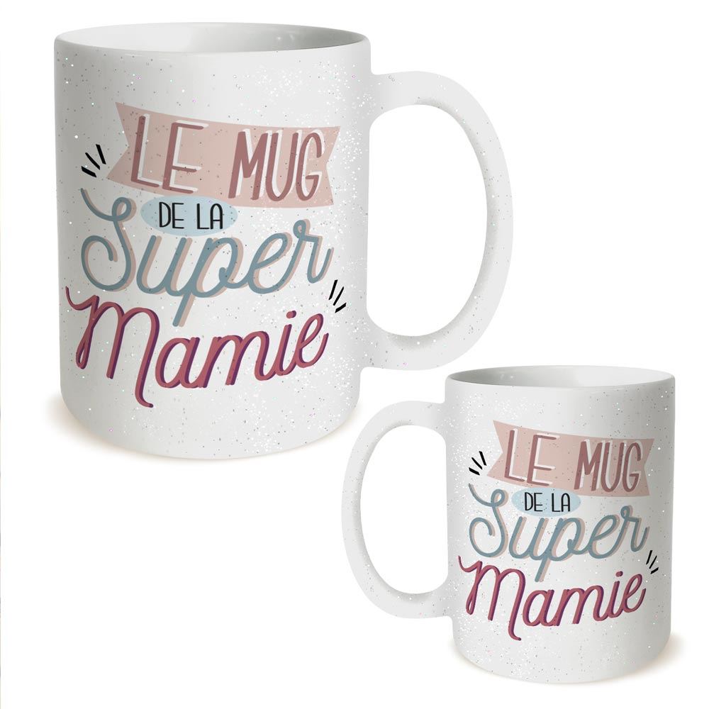Mug a paillettes "le mug de la super mamie"
