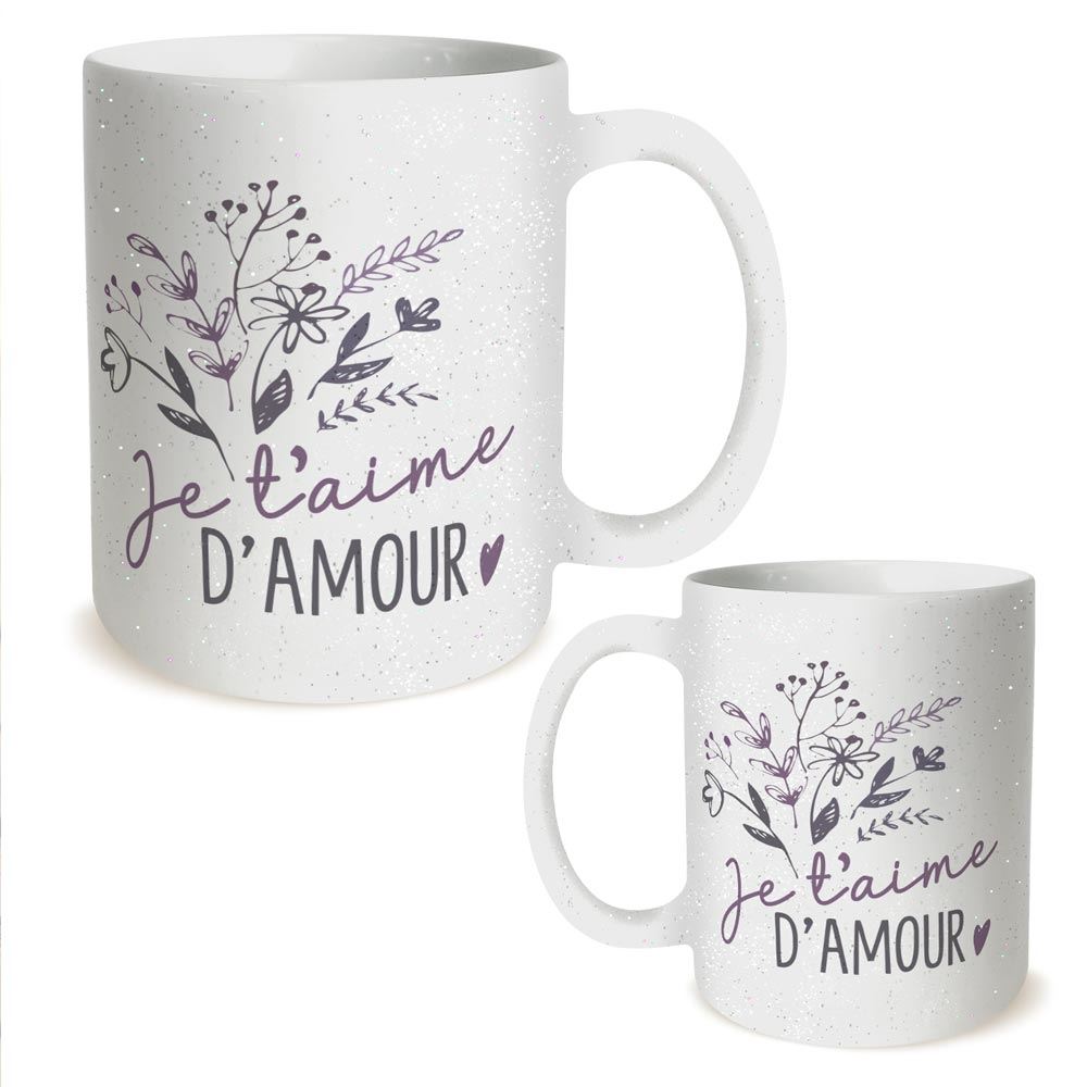 Mug a paillettes "je t aime d amour" 
