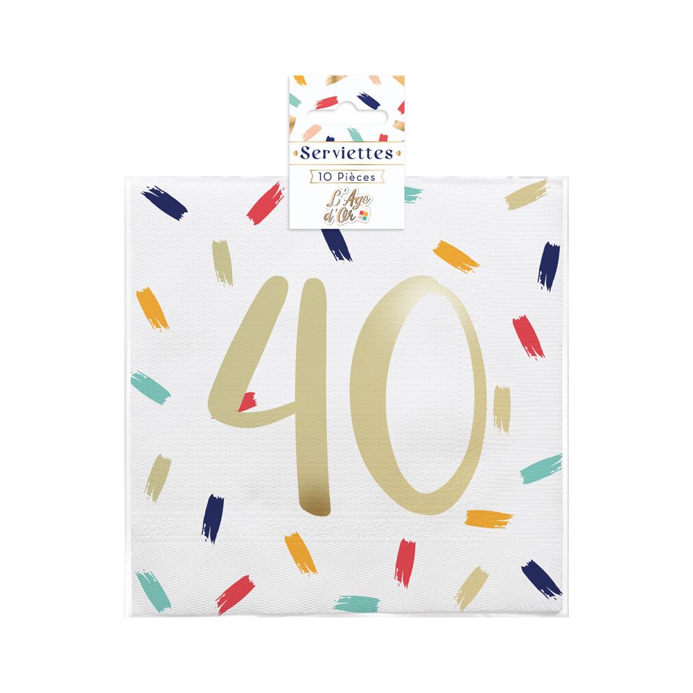 Pack 10 serviettes 40ans