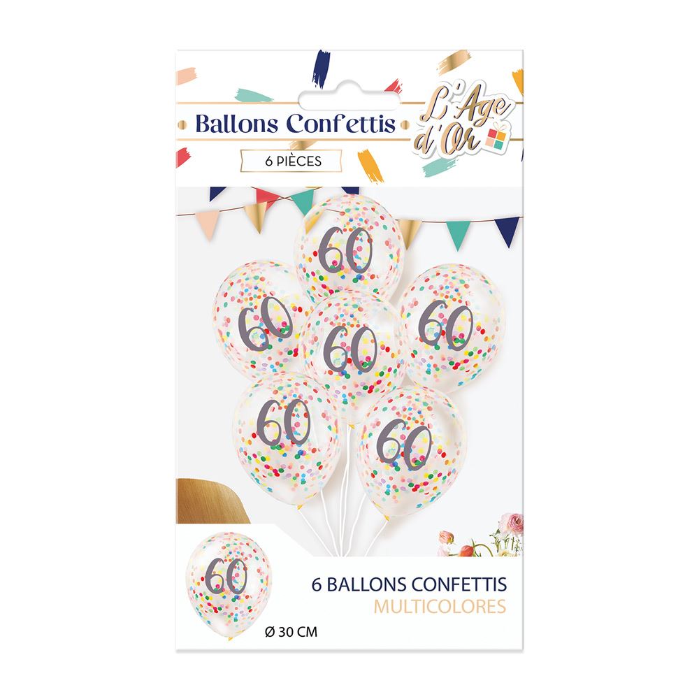 Sachet 6 ballons confettis 60
