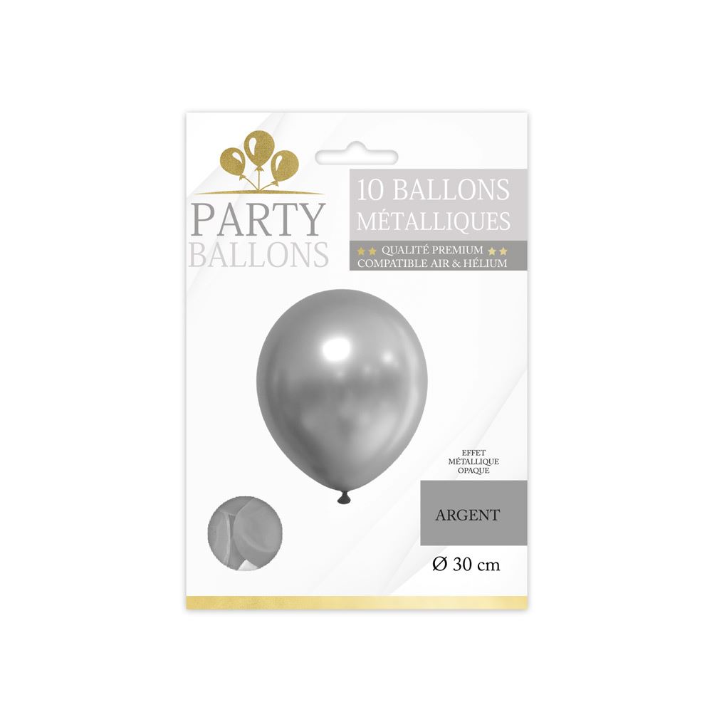 Sachet 10 ballons argent metal