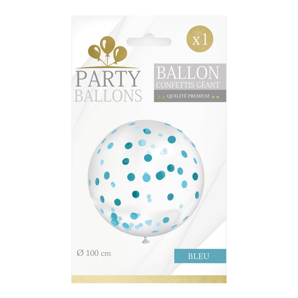 Ballon confettis geant 100cm bleu