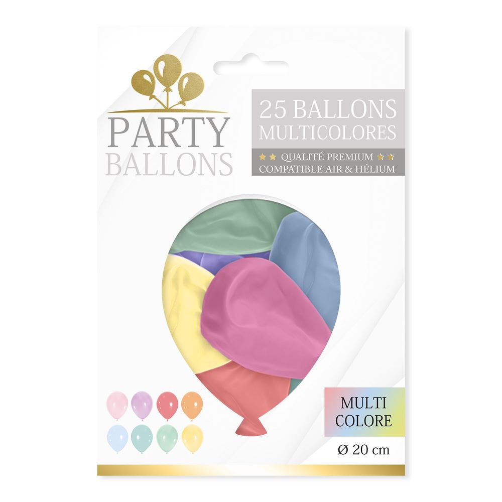 Sachet 25 ballons multicolores