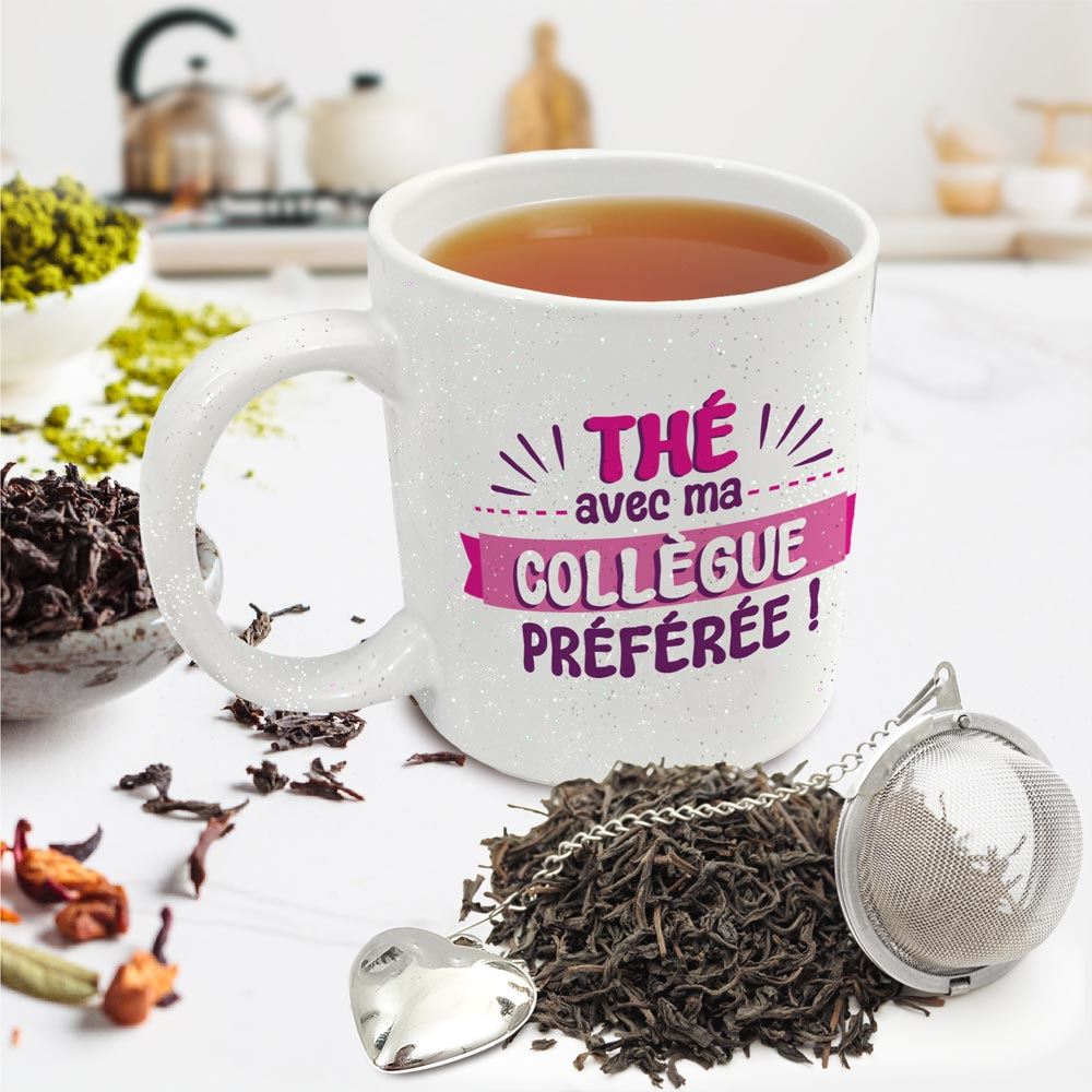 Coffret mug boule a the "collegue" a paillettes